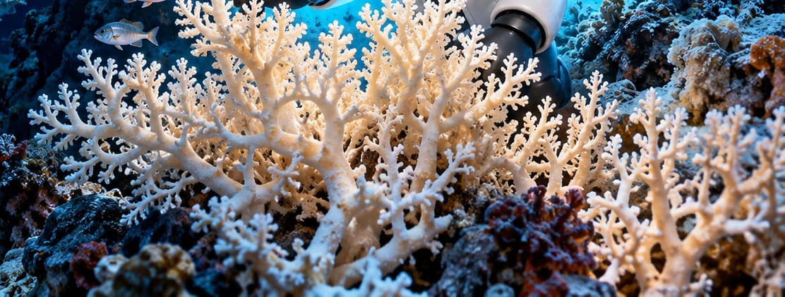 Illustration of white branching coral from the approved underwater artwork.